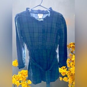 J.Crew Navy Green Plaid Long Sleeve Dress.